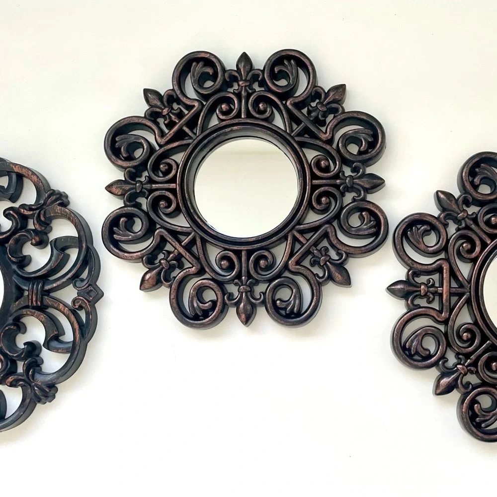 Plastic Black Bronze Vintage Look Set Of 3 Mirrors Very Light Weight Easy Hang